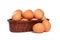 Many brown eggs in basket