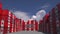 Many cargo containers with MADE IN CANADA text and national flags. Canadian import or export related 3D animation