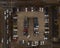 Many cars parked on parking structure in city, drone photo.