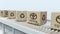 Many cartons with TOYOTA logo move on roller conveyor. Editorial 3D rendering