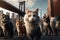 Many cats in new york city illustration generative ai