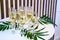 Many champagne glasses on the decorated presentation table