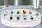 Many color push button function on control panel of manufacturing machine in industrial