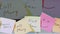 Many color reminder sticky notes on the office workplace monitor, looping clip