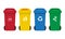 Many color wheelie bins set with waste icon