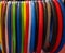 Many colored bicycle tires