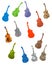 Many colored guitars isolated