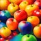 Many colorful apples background, oil painting style illustration. Generative Ai