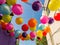Many colorful ballon hanging between the wall