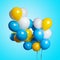 Many colorful balloons isolated on blue turquoise background. Birthday party, positive mood.