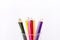 Many colorful crayon or pastel wooden pencil in the glass.