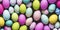 Many colorful Easter eggs in a stack with various pastel colors in the spring season in a bright flora colored style