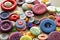 Many colorful garment buttons in various shapes and sizes