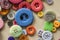 Many colorful garment buttons in various shapes and sizes