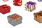 Many Colorful Gift Boxes Scattered On White Isolated Background