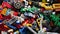 Many colorful parts of Lego bricks