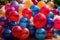 Many colorful party balloons, festive celebration decorations