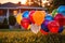 Many colorful party balloons, festive celebration decorations