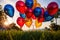 Many colorful party balloons, festive celebration decorations