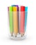 Many colorful pencils in the glass cup. 3D