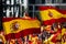 Many colorful Spanish Flags waving