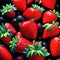 Many colorful strawberries background on black, oil painting style illustration