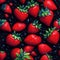 Many colorful strawberries on black background, oil painting style illustration. Generative Ai