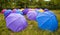 Many coloured open umbrellas