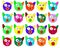 Many colourful pig or cat faces in a row