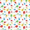 Many colourful pills capsules on white, seamless pattern