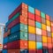 many container on large cargo ship, very high details, daylight, clear sky. AI Generated, Generative AI