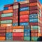 many container on large cargo ship, very high details, daylight, clear sky. AI Generated, Generative AI