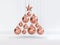 Many copper christmas ball floating minimal abstract white scene christmas decoration 3d render