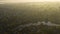 Many cottages. Country houses at dawn. Drone view