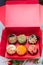 Many cupcake in the box. Cupcake with cream and Sprinkles Sugar love valentines .Beautiful and delicious cupcake.