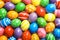 Many decorated Easter eggs as background, top view.