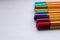 Many different colored pens. Color pencils isolated on a white background