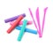 Many different colorful plasticine pieces and sculpting tools on white background, top view