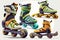 Many different models roller skates on a white background. Generative ai