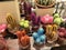 many different a small multicolored cacti in flower pots as indoor plants