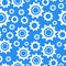 Many different types cogwheel, white icons on blue