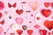 Many differente hearts and valentines day symbols elements top view. Creative valentines day flat lay background