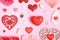 Many differente hearts and valentines day symbols elements top view. Creative valentines day pattern flat lay background