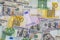 Many dollar and euro banknote