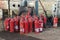 Many empty fire extinguishers accumulated in a junkyard