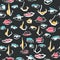 Many faces seamless pattern, made up of different eyes, mouths, noses. Seamless vector background