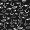 Many faces seamless pattern, made up of different eyes, mouths, noses. White on black background. Seamless vector background