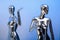 many fashion shiny female mannequins for clothes. Metallic manne