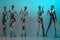 many fashion shiny female mannequins for clothes. Metallic manne