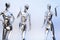 many fashion shiny female mannequins for clothes. Metallic manne